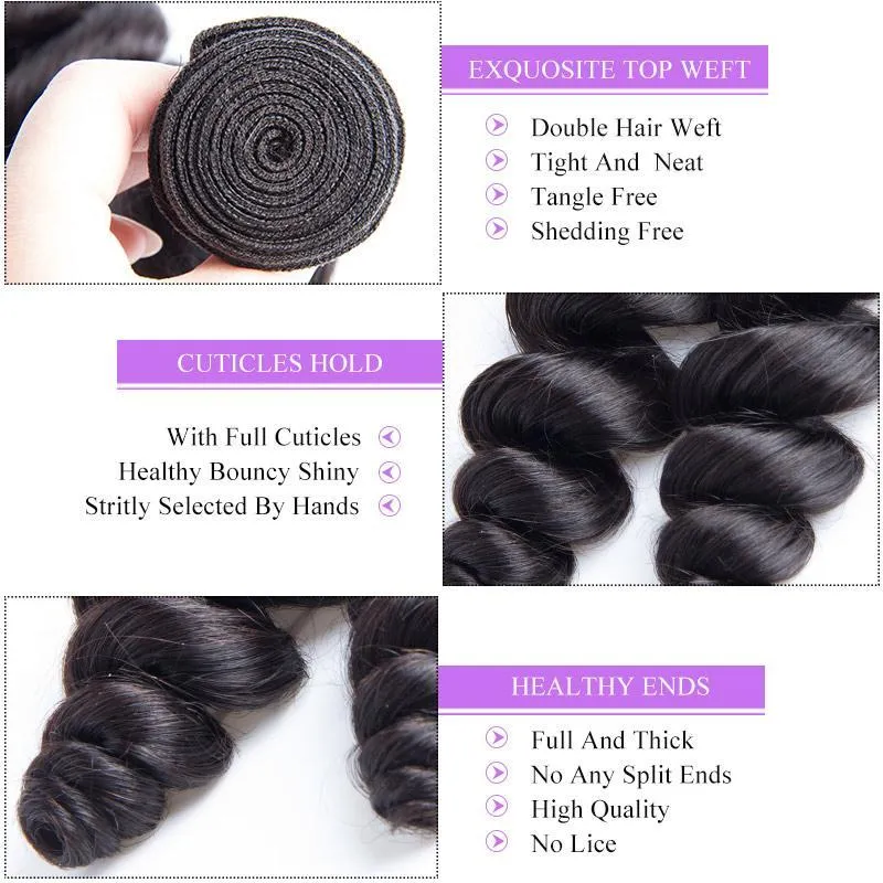 ModernShow Natural Black Virgin Remy Peruvian Loose Wave Human Hair Extension 1 Bundle Deal