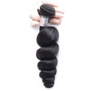 ModernShow Natural Black Virgin Remy Peruvian Loose Wave Human Hair Extension 1 Bundle Deal