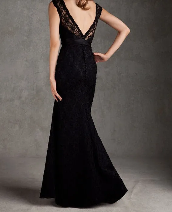 MORI LEE Long Black Lace Gown Size 14