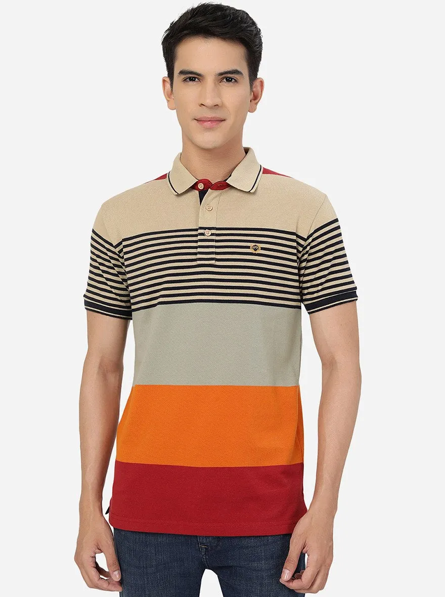 Multicolor Striped Slim Fit Polo T-Shirt | JadeBlue