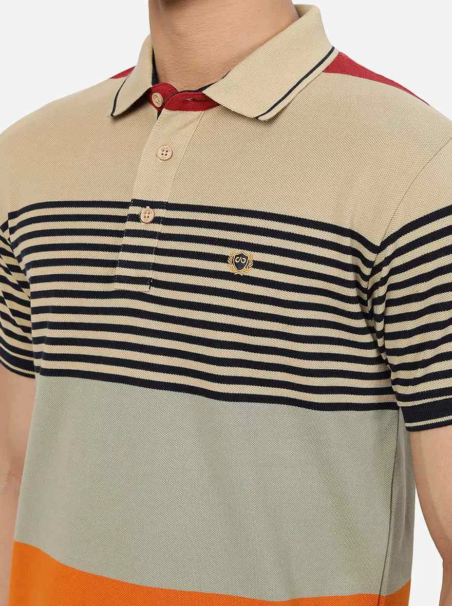 Multicolor Striped Slim Fit Polo T-Shirt | JadeBlue