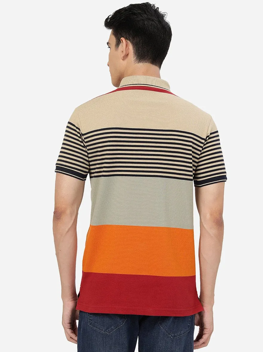 Multicolor Striped Slim Fit Polo T-Shirt | JadeBlue