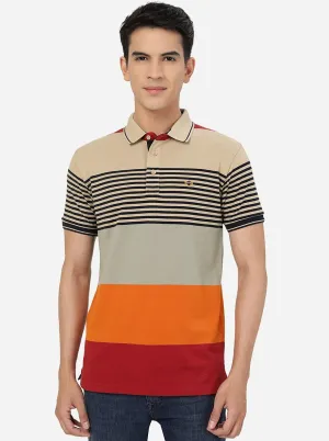 Multicolor Striped Slim Fit Polo T-Shirt | JadeBlue