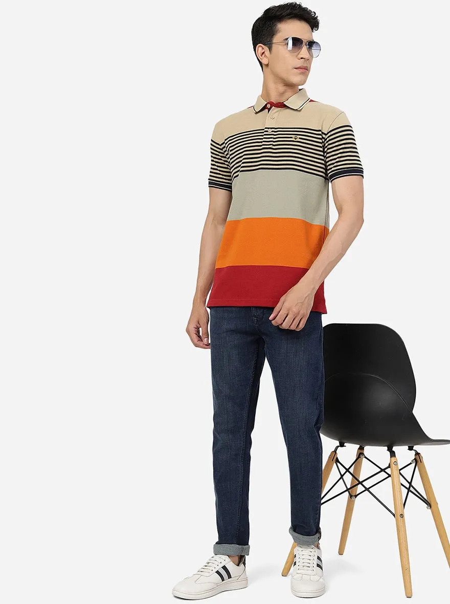 Multicolor Striped Slim Fit Polo T-Shirt | JadeBlue