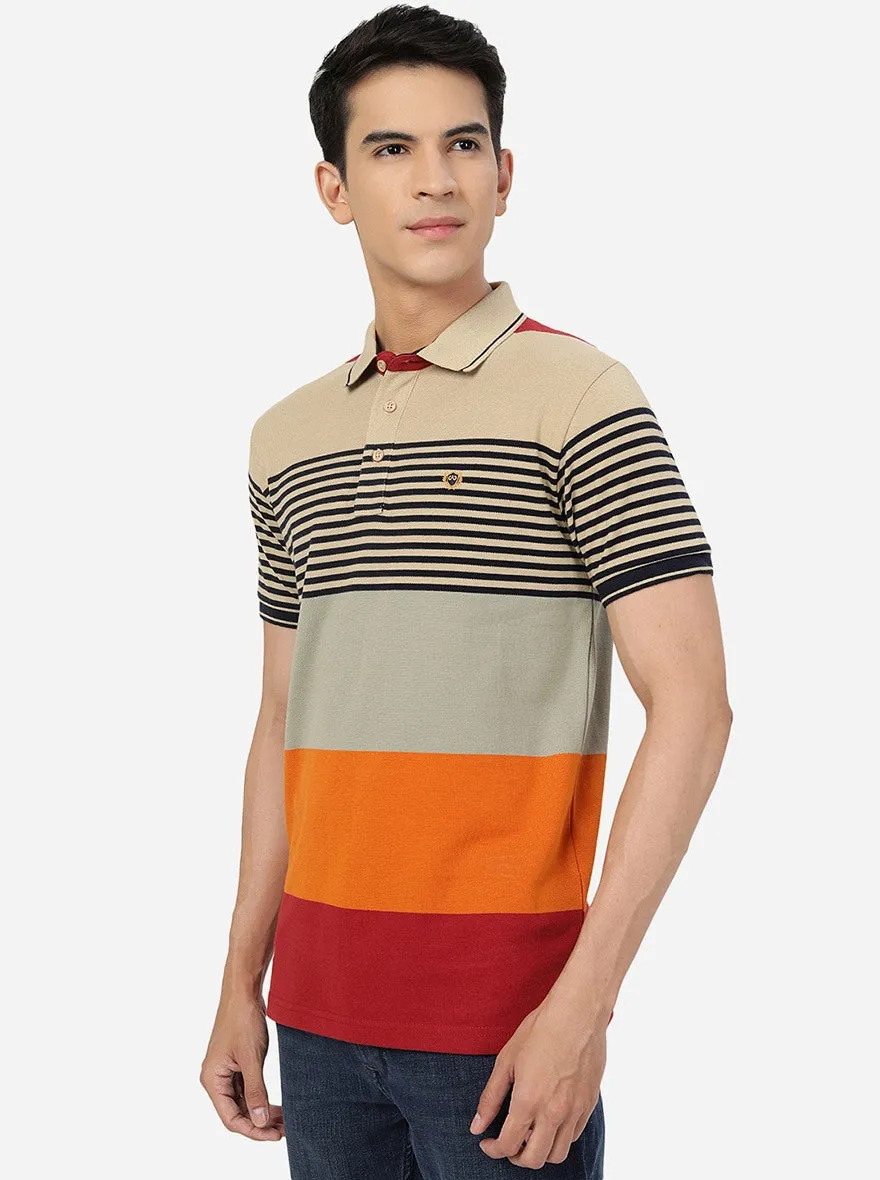 Multicolor Striped Slim Fit Polo T-Shirt | JadeBlue