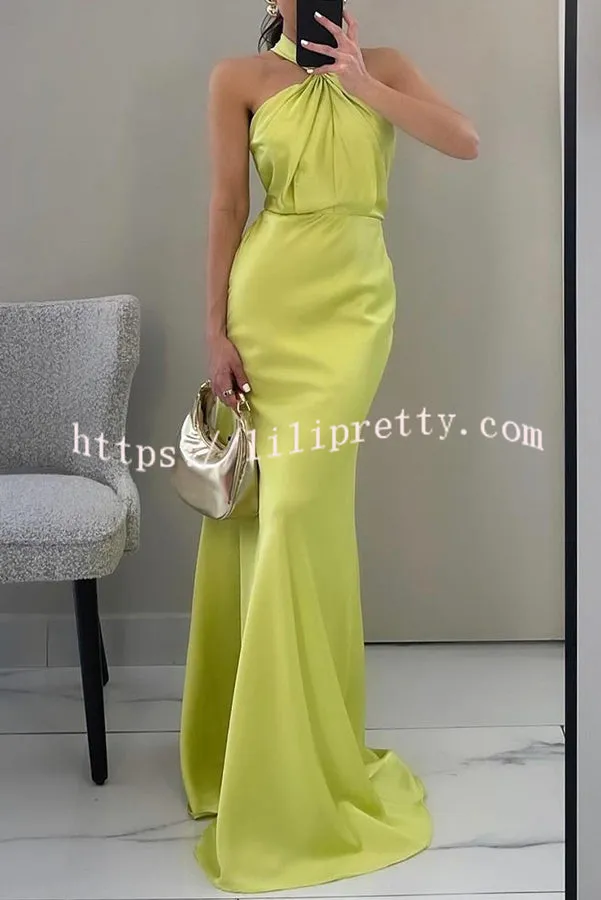 Musing about You Satin Cross Halter Backless Maxi Dress
