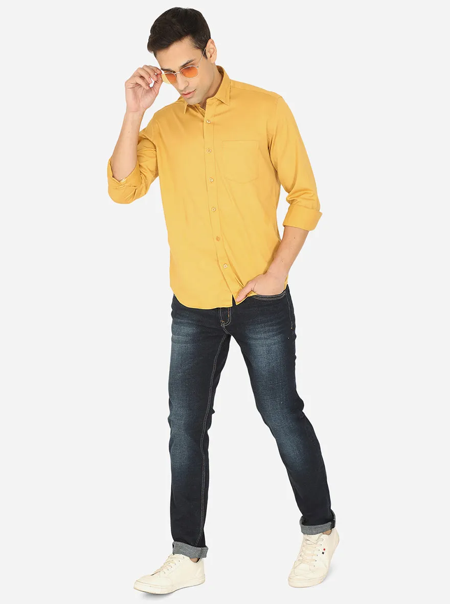 Mustard Yellow Solid Slim Fit Casual Shirt | JadeBlue