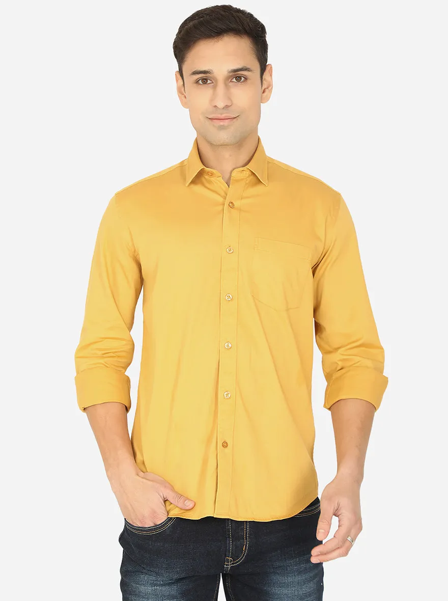 Mustard Yellow Solid Slim Fit Casual Shirt | JadeBlue