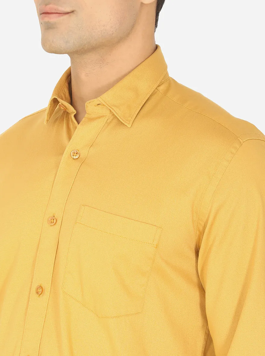 Mustard Yellow Solid Slim Fit Casual Shirt | JadeBlue