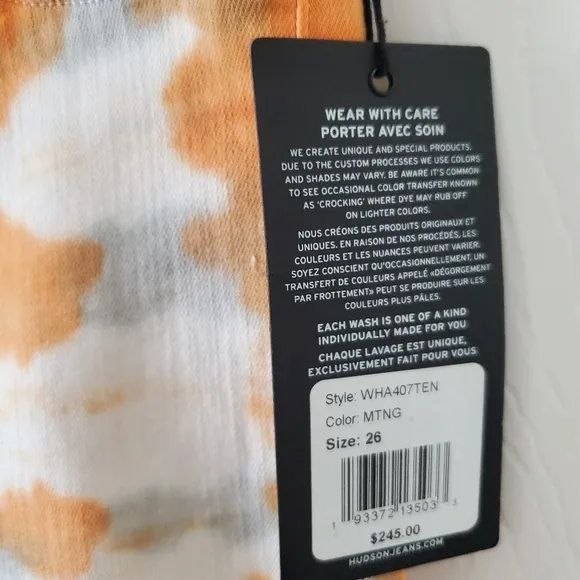 NEW Hudson Gray Orange Tye Dye Skinny Stretch Denim Jeans Women's Size 26 XSmall
