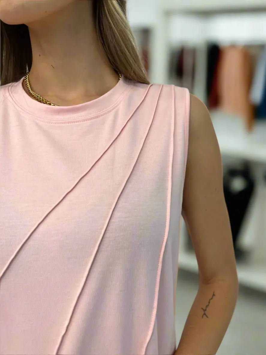 New Normal Pleat Detail Sleeveless Top in Pink