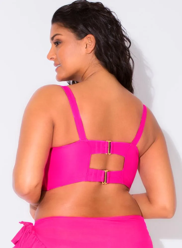 New Smart & Sexy Long Lined Underwire Bikini Top in Fuchsia Sizzle, Sz 38D! Top Only!