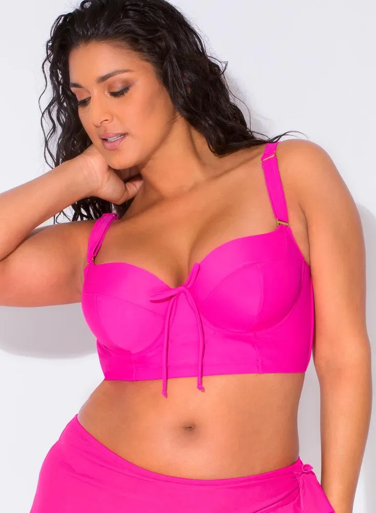 New Smart & Sexy Long Lined Underwire Bikini Top in Fuchsia Sizzle, Sz 38D! Top Only!