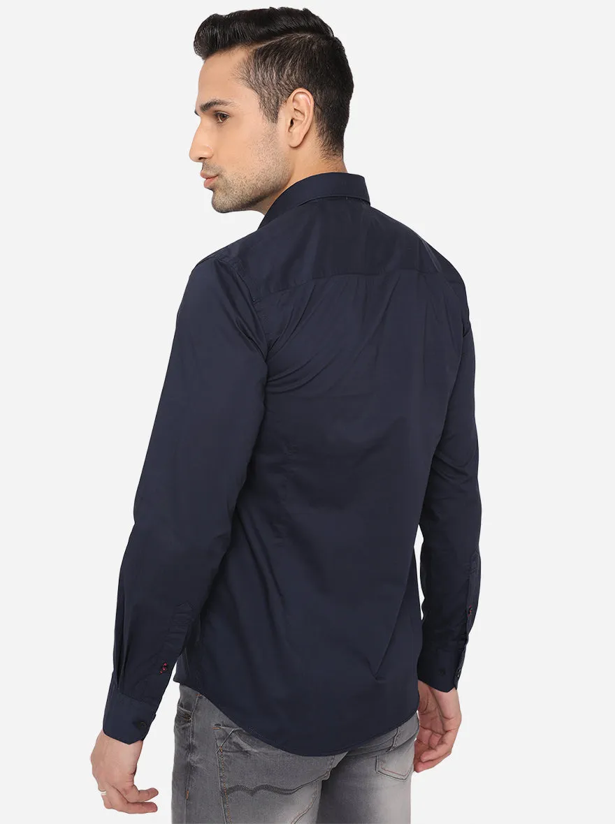 Night Blue Solid Smart Fit Casual Shirt | Greenfibre