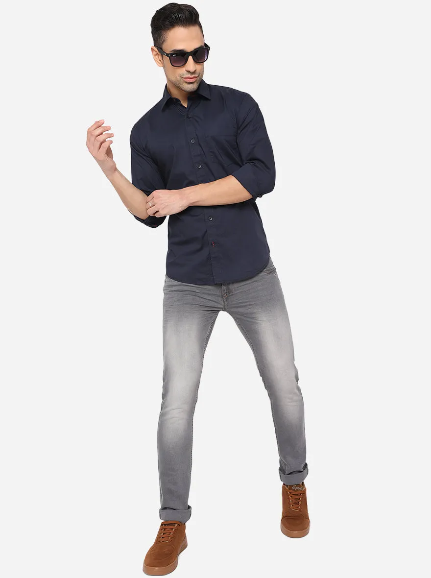 Night Blue Solid Smart Fit Casual Shirt | Greenfibre