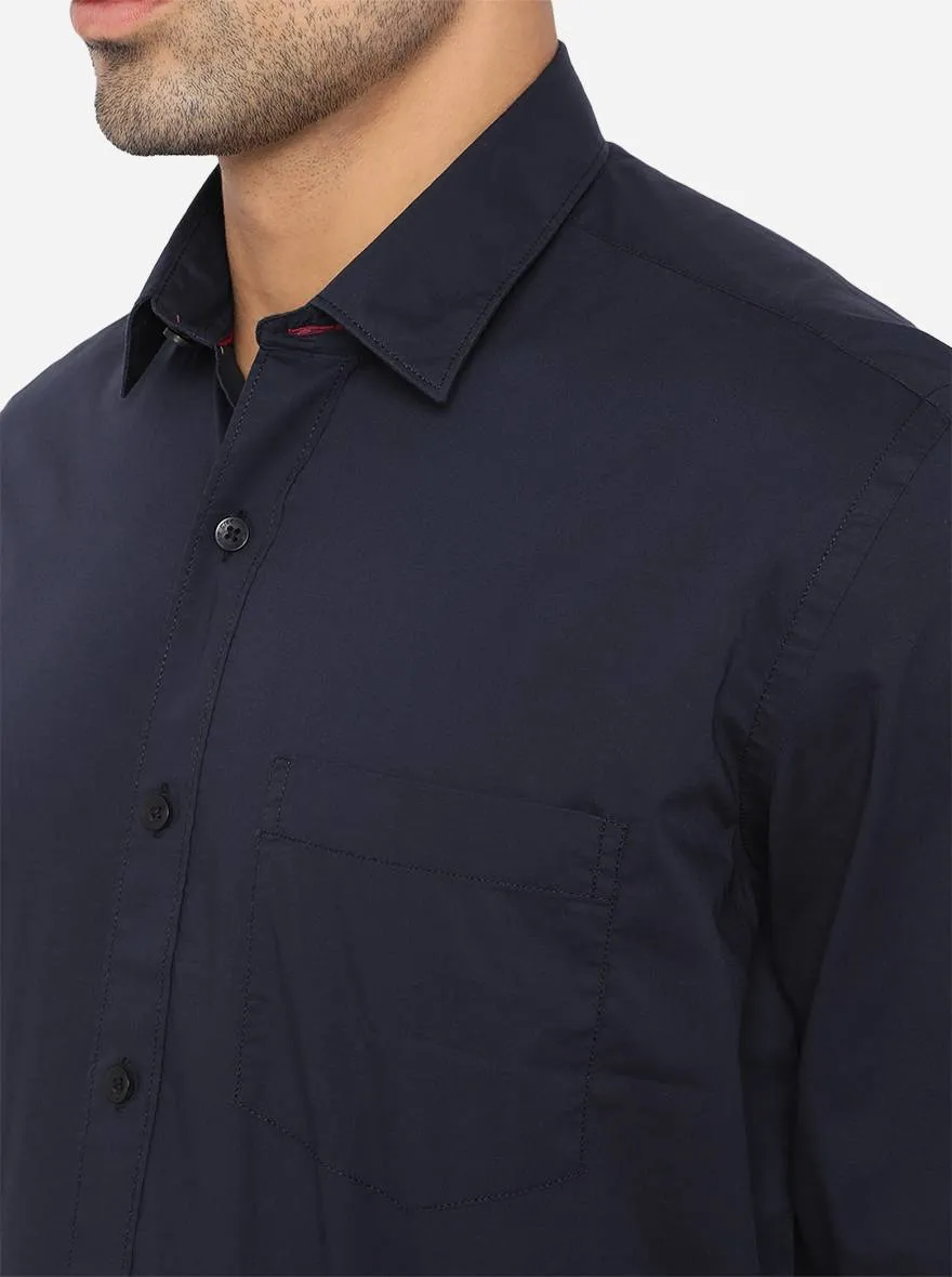 Night Blue Solid Smart Fit Casual Shirt | Greenfibre