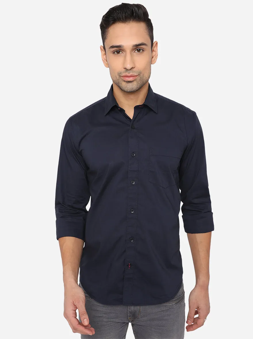 Night Blue Solid Smart Fit Casual Shirt | Greenfibre