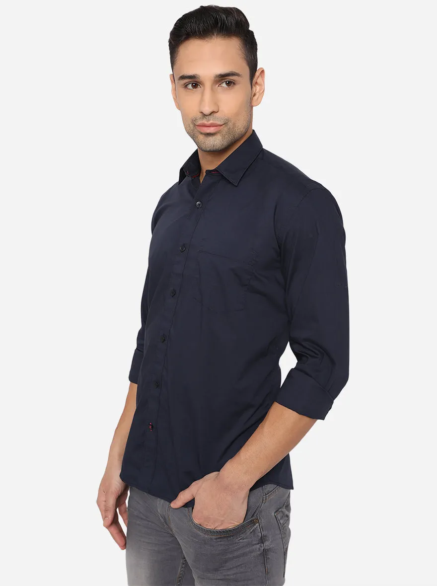 Night Blue Solid Smart Fit Casual Shirt | Greenfibre