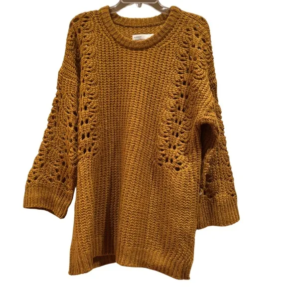 NWT Pilcro Anthropologie Oversized Chunky Devenne Pointelle Crewneck in Maize