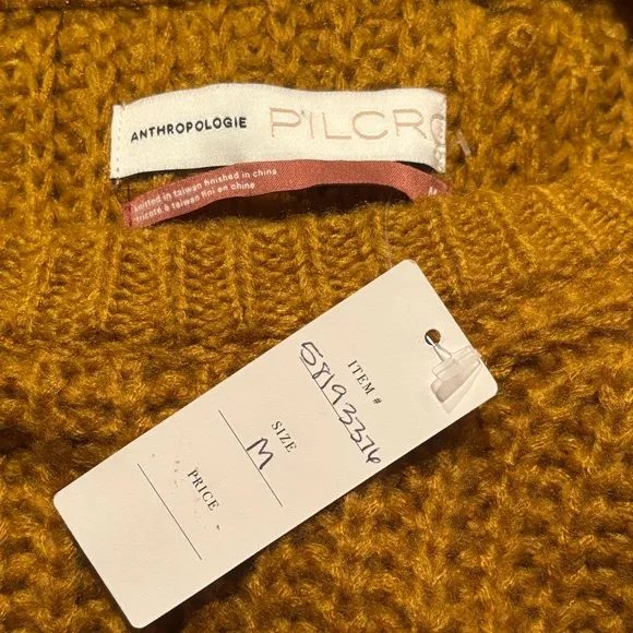 NWT Pilcro Anthropologie Oversized Chunky Devenne Pointelle Crewneck in Maize