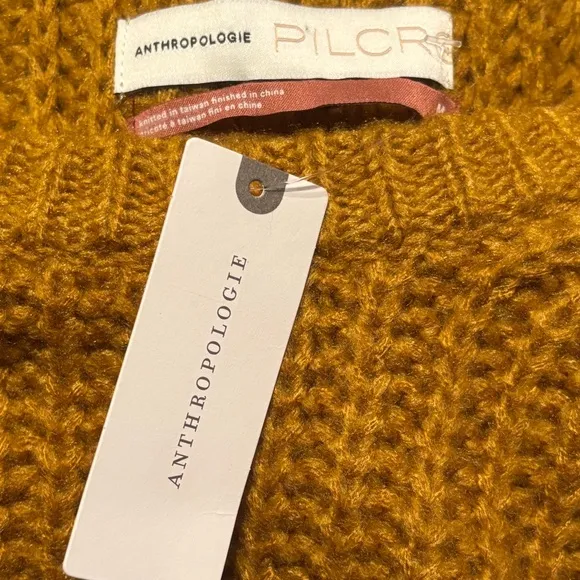 NWT Pilcro Anthropologie Oversized Chunky Devenne Pointelle Crewneck in Maize