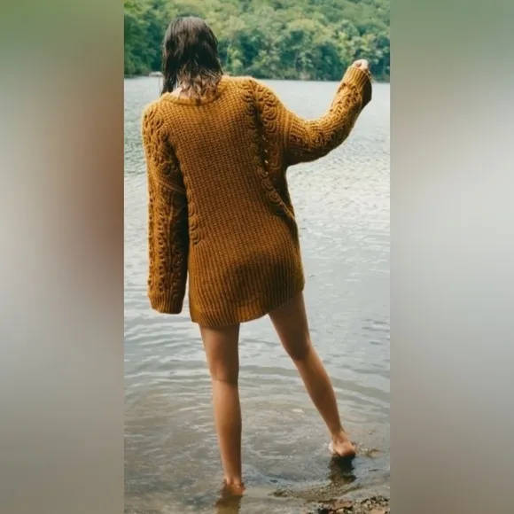 NWT Pilcro Anthropologie Oversized Chunky Devenne Pointelle Crewneck in Maize