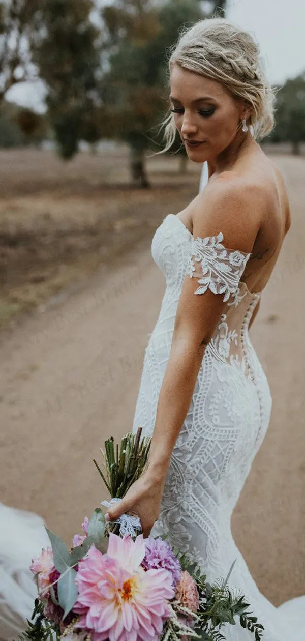 Off-The-shouder White Lace Wedding Dresses,Cheap Wedding Dresses, WDY0291