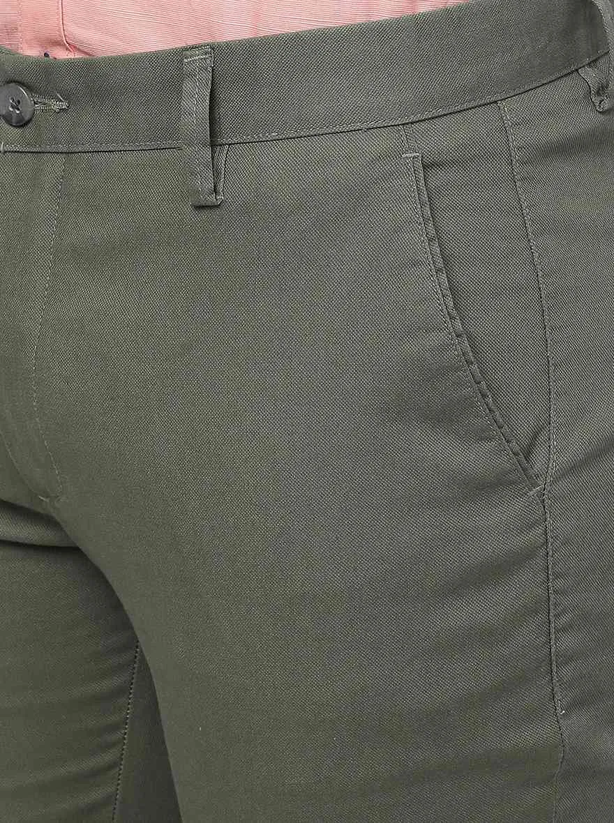 Olive Green Solid Super Slim Fit Casual Trouser | Greenfibre