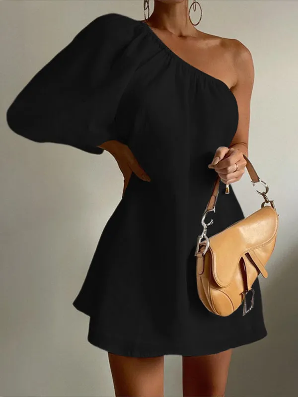 One-Shoulder Asymmetrical Dress with Loose Fit
