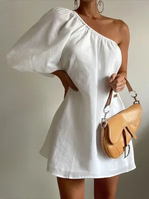 One-Shoulder Asymmetrical Dress with Loose Fit