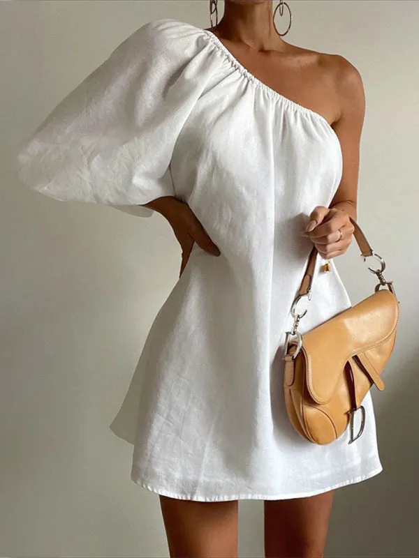 One-Shoulder Asymmetrical Dress with Loose Fit
