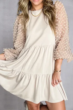 Orphine Tiered Round Neck Balloon Sleeve Mini Dress
