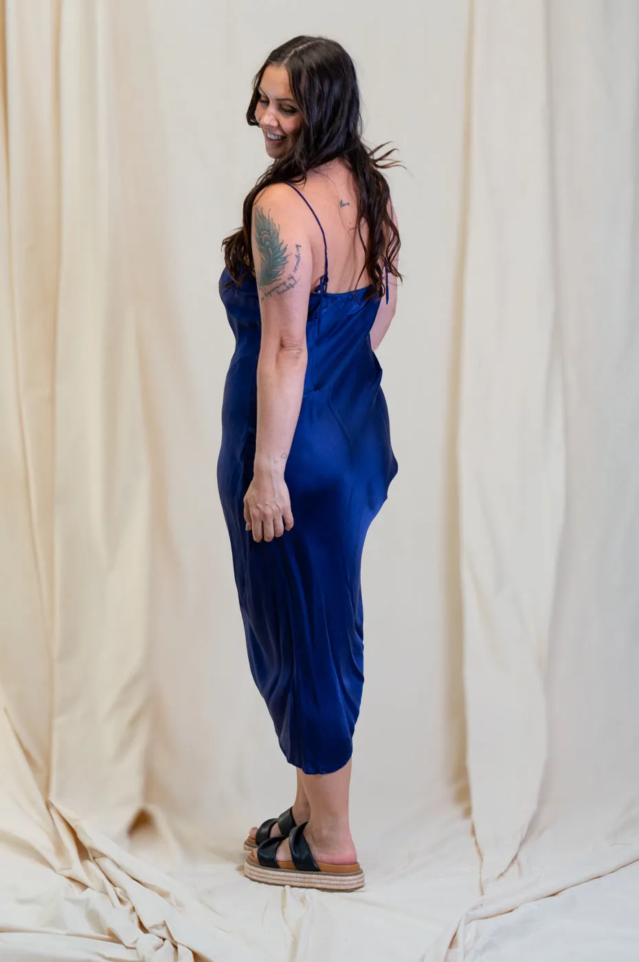 Otomo Silk Slip Maxi Navy