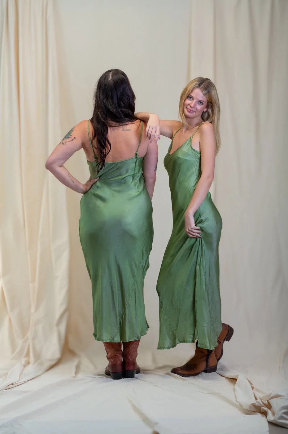 Otomo Silk Slip Maxi Olive