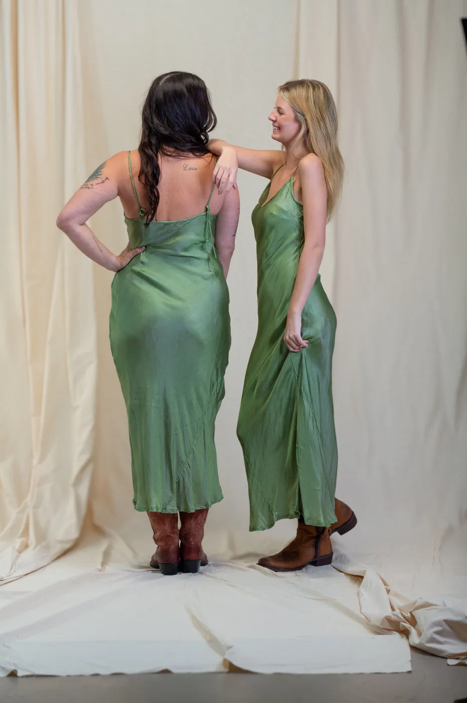 Otomo Silk Slip Maxi Olive