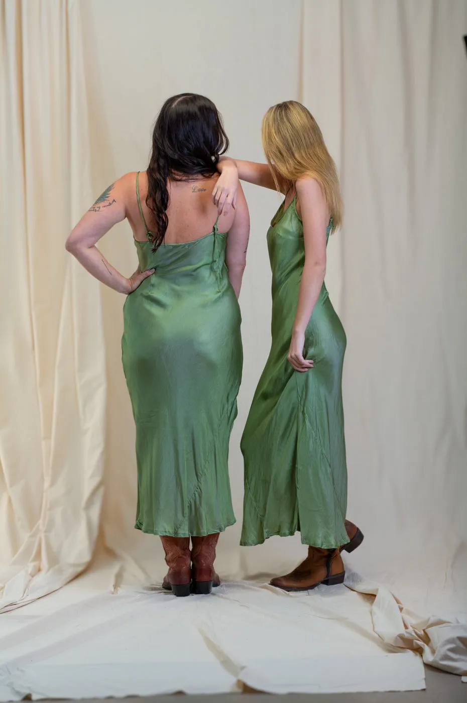 Otomo Silk Slip Maxi Olive