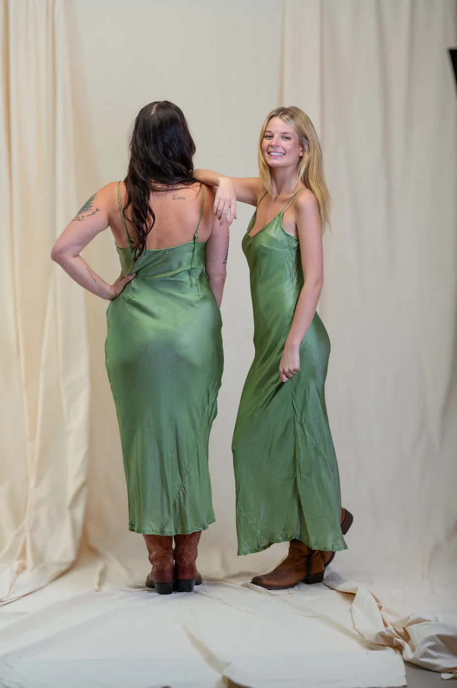 Otomo Silk Slip Maxi Olive