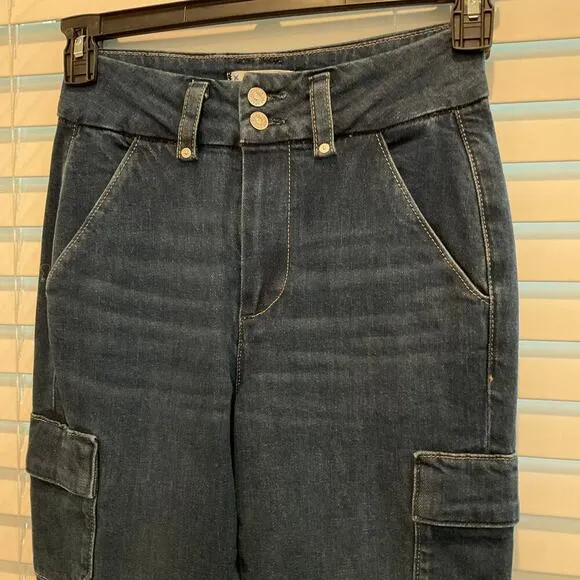 Paige Dion Cargo Trouser Flare Jeans dark was size 24 NEW