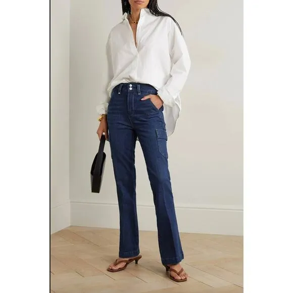 Paige Dion Cargo Trouser Flare Jeans dark was size 24 NEW