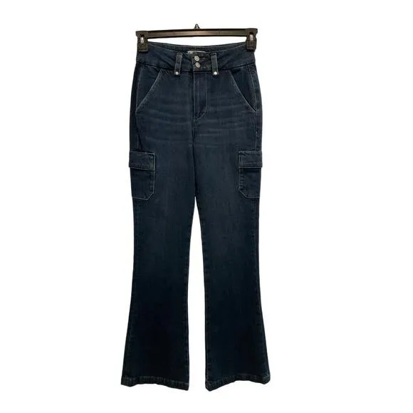 Paige Dion Cargo Trouser Flare Jeans dark was size 24 NEW