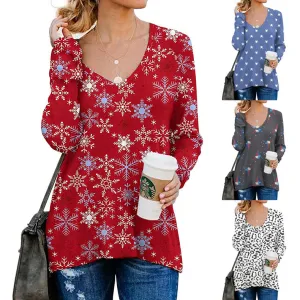 Patterned Long Sleeve Chic Vneck Top