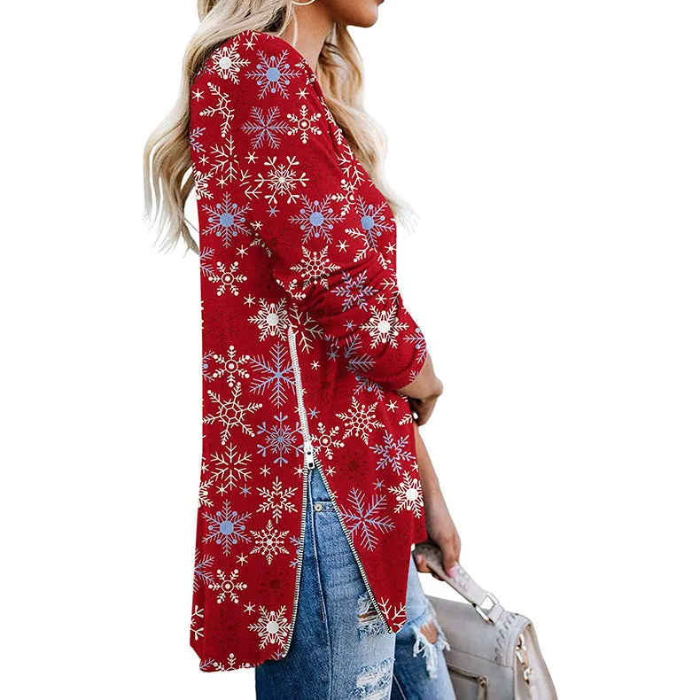 Patterned Long Sleeve Chic Vneck Top