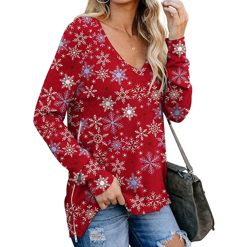 Patterned Long Sleeve Chic Vneck Top