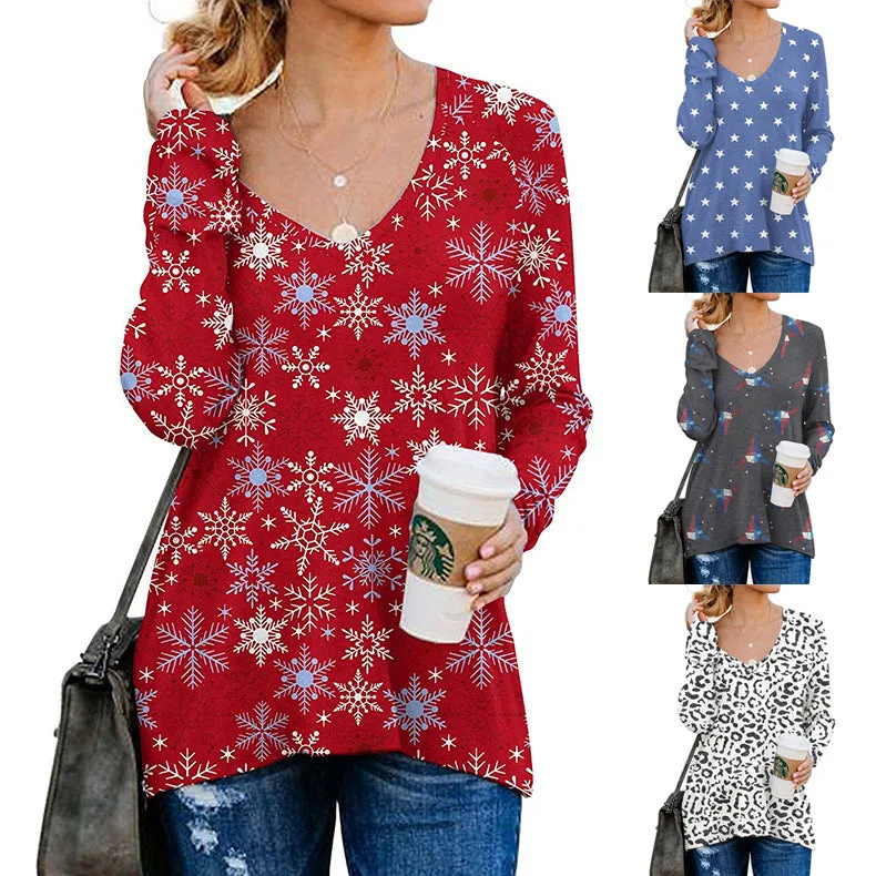 Patterned Long Sleeve Chic Vneck Top