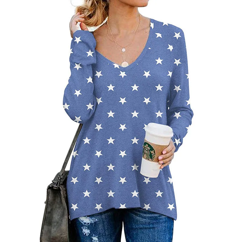 Patterned Long Sleeve Chic Vneck Top
