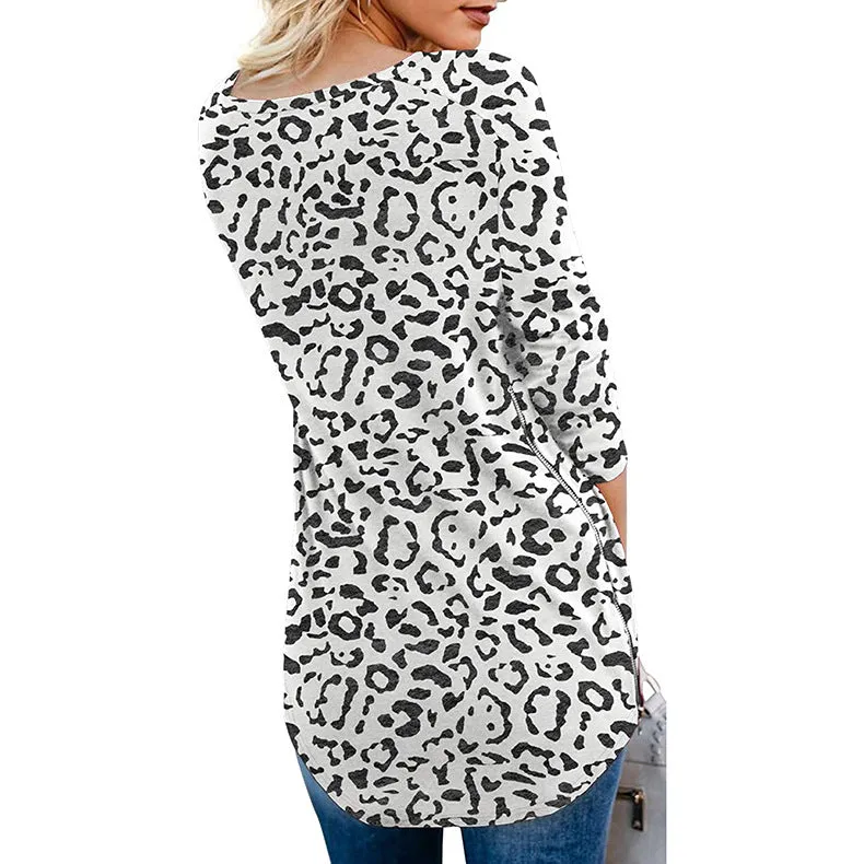 Patterned Long Sleeve Chic Vneck Top
