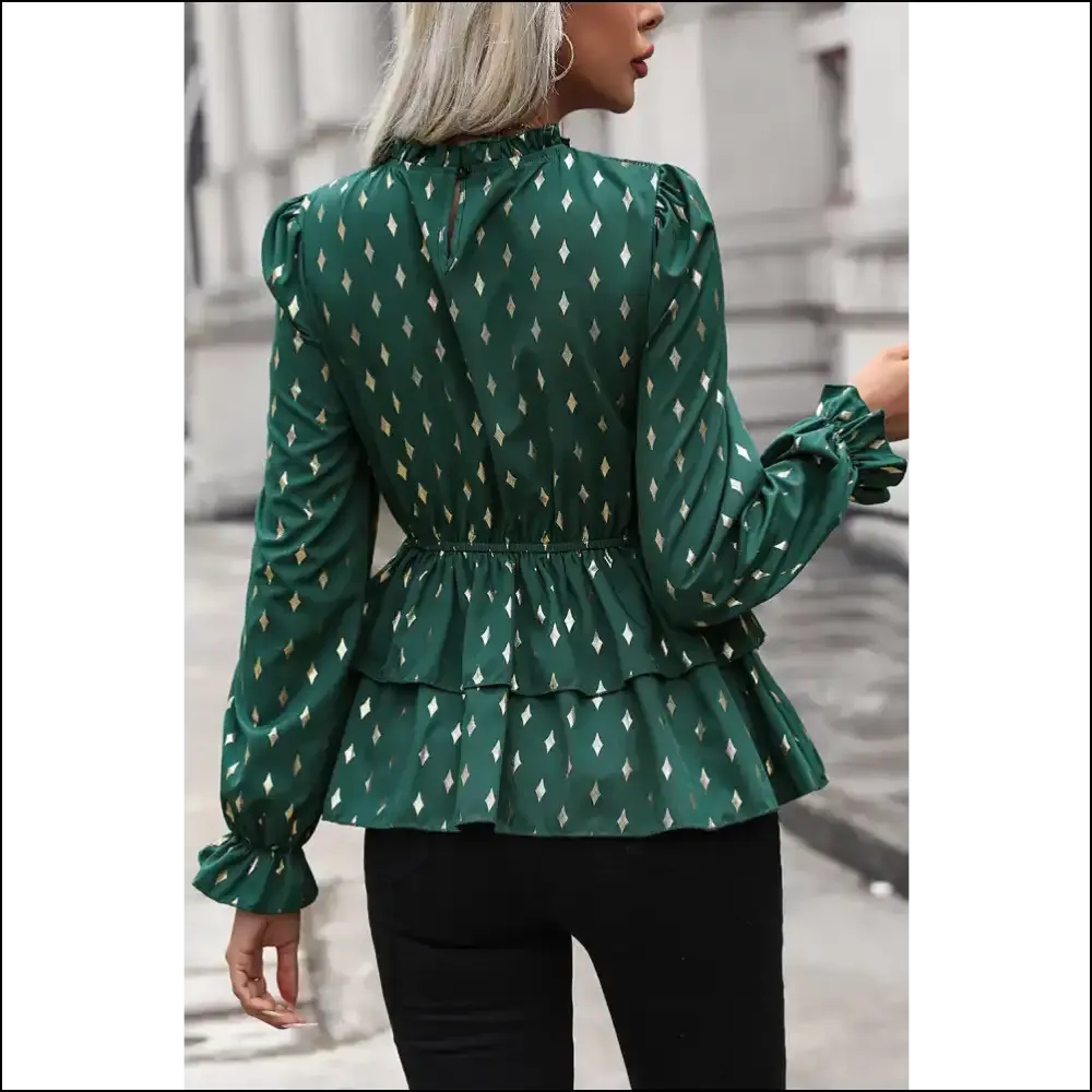 Perfee Smocked Flounce Sleeve Blouse