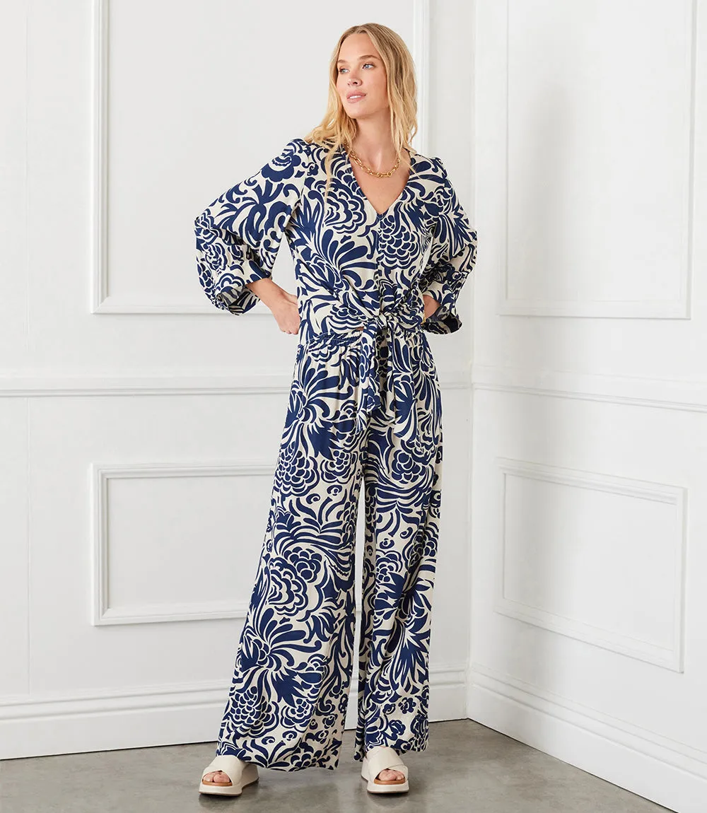 Petite Size Blouson Sleeve Tie Front Top
