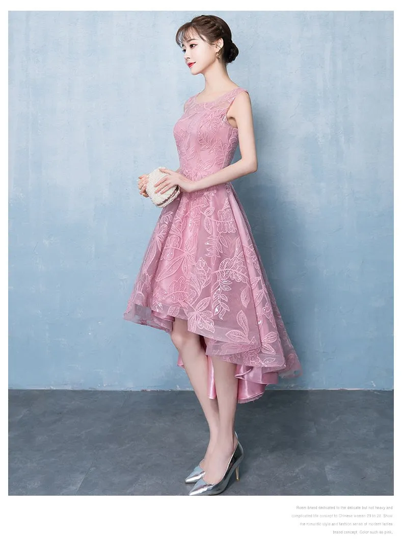 Pink Lace Scoop High Low Cheap Homecoming Dresses Online, CM694