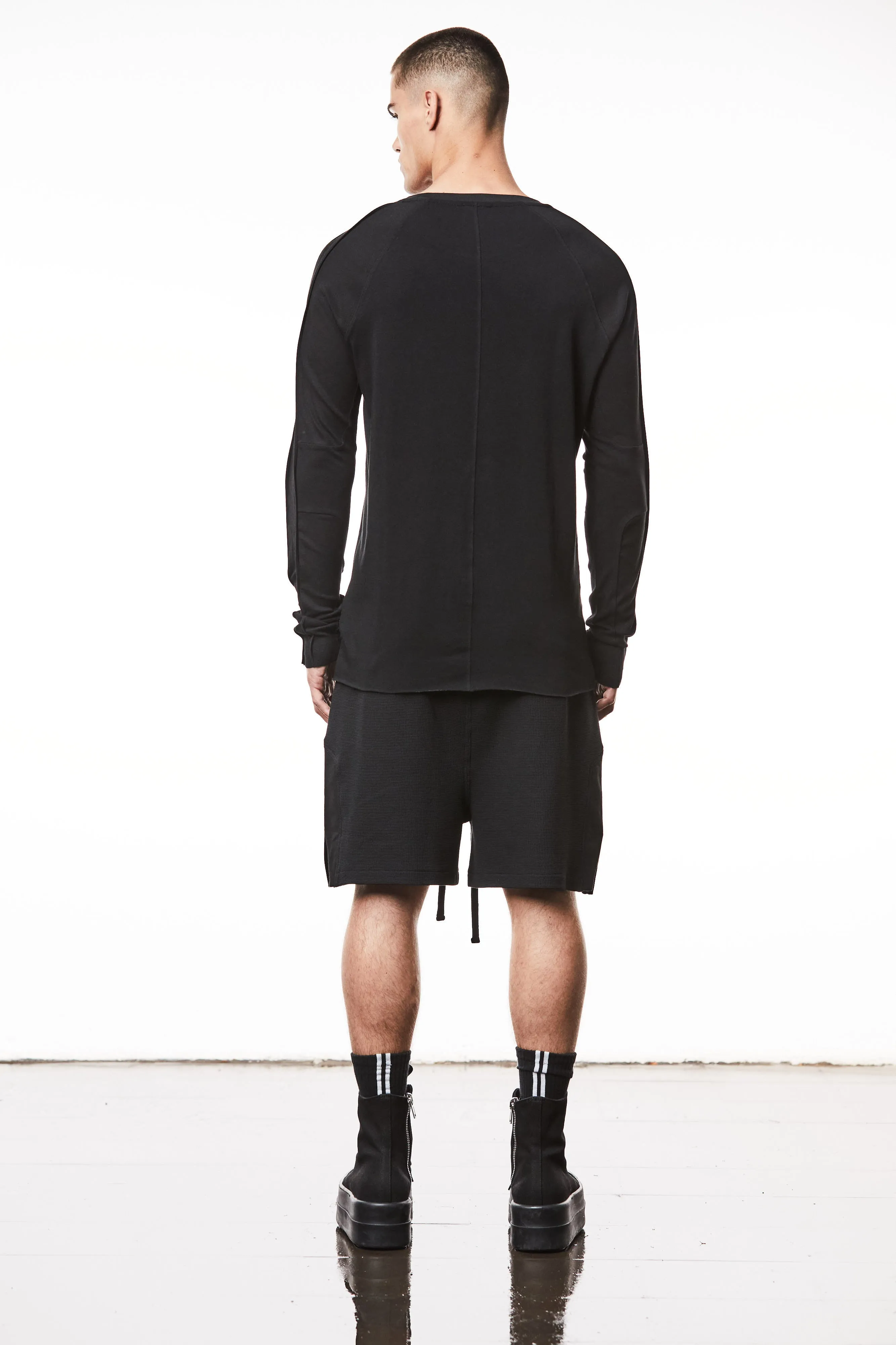Piped seams long sleeve tee, Black